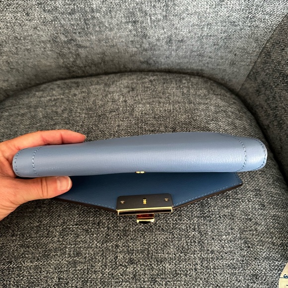 Michael Kors Blue Chevron Leather Wallet with gold accents - Picture 5 of 8